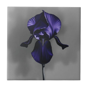Elegant Dark Iris With Smoky Grey  Tile