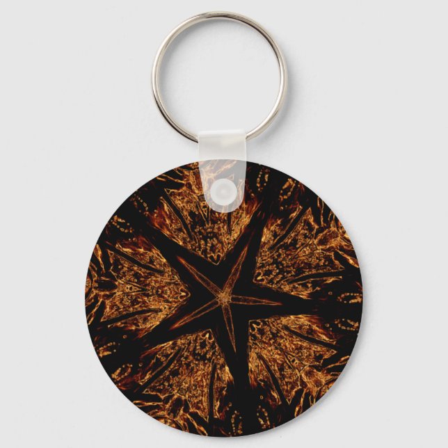 Elegant Dark Kaleidoscopic Design Black Brown Star Key Ring (Front)