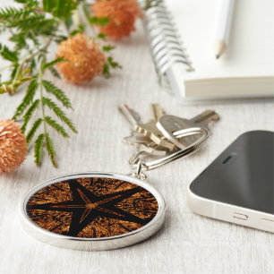 Elegant Dark Kaleidoscopic Design Black Brown Star Key Ring
