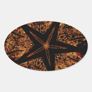 Elegant Dark Kaleidoscopic Design Black Brown Star Oval Sticker