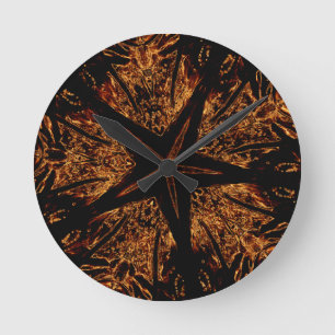 Elegant Dark Kaleidoscopic Design Black Brown Star Round Clock
