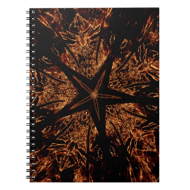 Elegant Dark Kaleidoscopic Design Black Brown Star Spiral Notebook (Front)