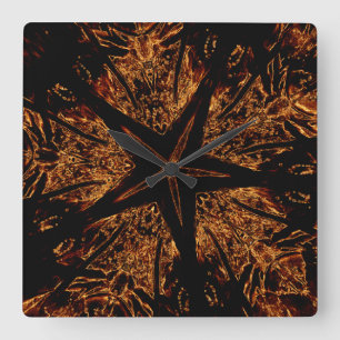 Elegant Dark Kaleidoscopic Design Black Brown Star Square Wall Clock