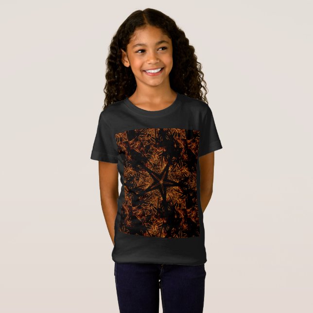 Elegant Dark Kaleidoscopic Design Black Brown Star T-Shirt (Front Full)