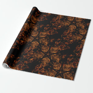 Elegant Dark Kaleidoscopic Design Black Brown Star Wrapping Paper