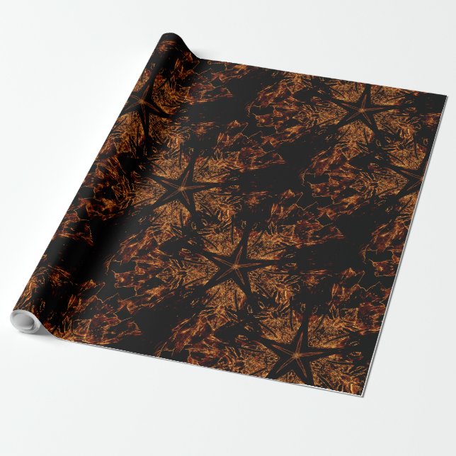 Elegant Dark Kaleidoscopic Design Black Brown Star Wrapping Paper (Unrolled)