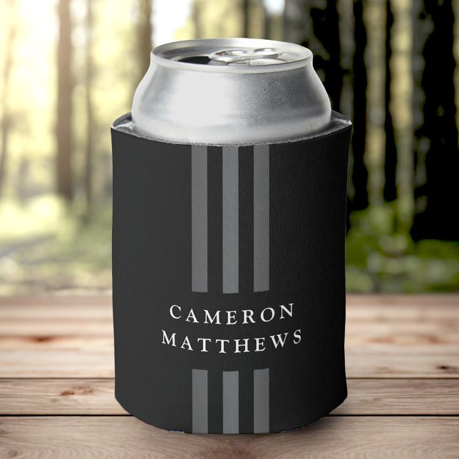 Elegant dark lines modern monogrammed black can cooler (Creator Uploaded)