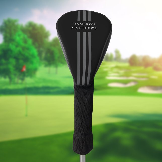 Elegant dark lines modern monogrammed black golf head cover (Creator Uploaded)