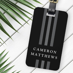 Elegant dark lines modern monogrammed black luggage tag