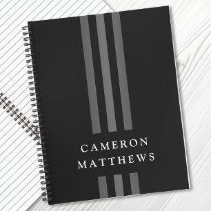 Elegant dark lines modern monogrammed black notebook