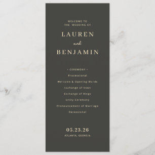 Elegant Dark Minimalist Wedding Ceremony Programme