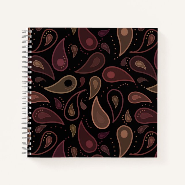 Elegant Dark Modern Paisley Pattern Notebook (Front)