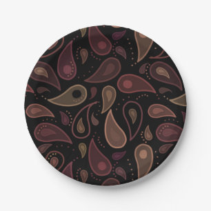 Elegant Dark Modern Paisley Pattern Paper Plate
