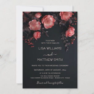 Elegant Dark Moody 3D Roses Wedding Invitation