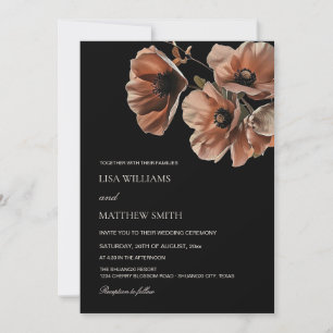 Elegant Dark Moody Blush Flowers   Photo Wedding Invitation