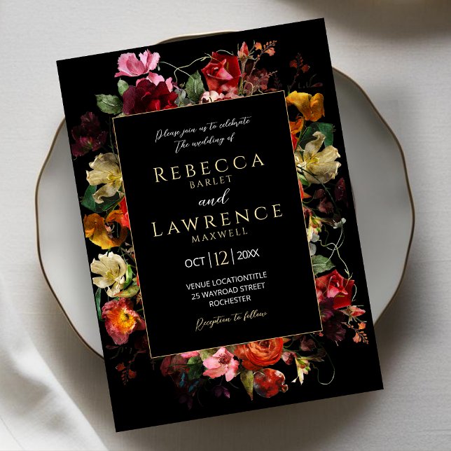 Elegant dark moody flowers wedding invitation  (Creator Uploaded)