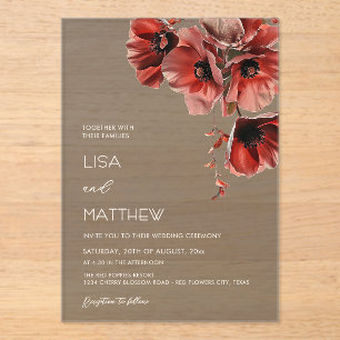 Elegant Dark Moody Red Flowers Acrylic Invitations