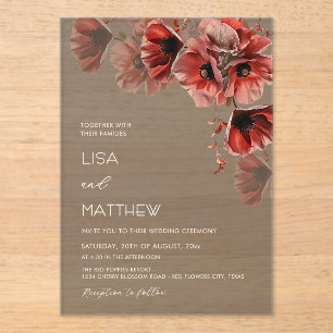 Elegant Dark Moody Red Flowers  Acrylic Invitations