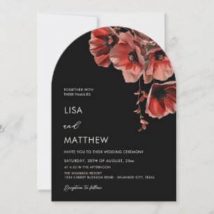 Elegant Dark Moody Red Flowers Arched Invitation