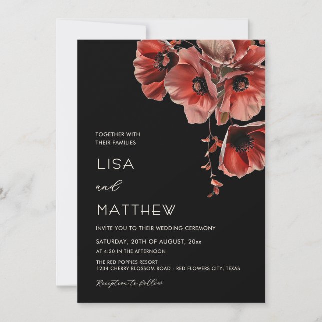 Elegant Dark Moody Red Flowers  Invitation (Front)