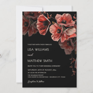 Elegant Dark Moody Red Flowers Wedding Invitation
