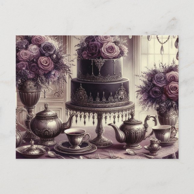 Elegant Dark Moody Tea Party  Postcard (Front)