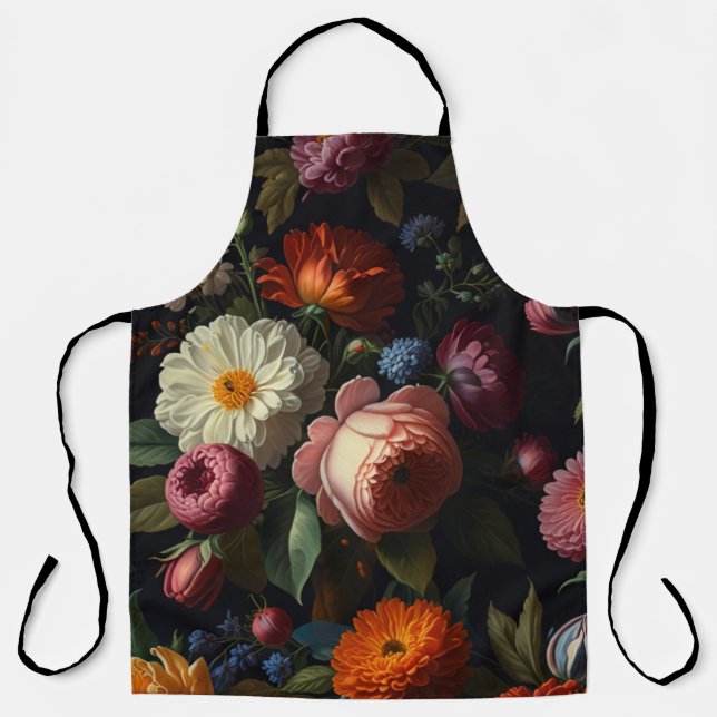 Elegant dark moody vintage florals apron (Front)