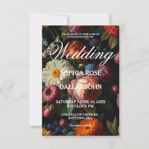 Elegant dark moody vintage florals invitation
