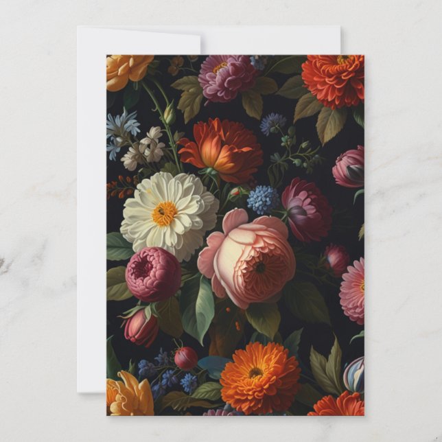 Elegant dark moody vintage florals invitation (Front)