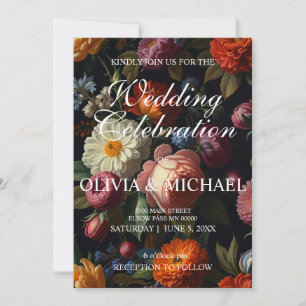 Elegant dark moody vintage florals invitation