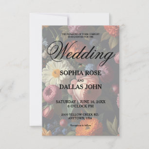 Elegant dark moody vintage florals invitation
