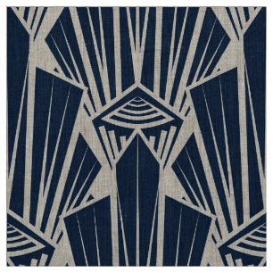 Elegant dark navy art deco abstract geometric elem fabric