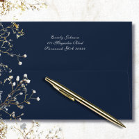 Elegant Dark Navy Background White Script Address