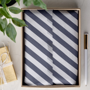 Elegant Dark Navy Blue and White Striped Pattern Tissue Paper