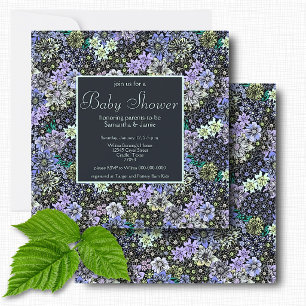 Elegant Dark Navy Botanical Floral Baby Shower Invitation