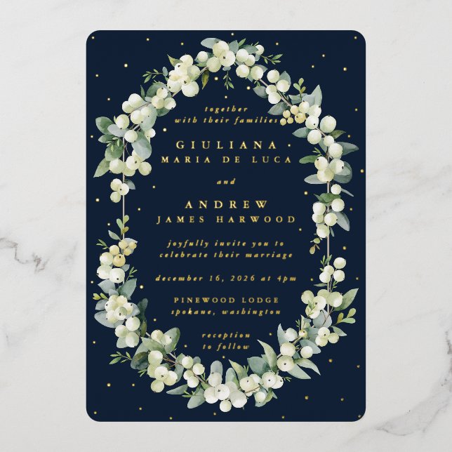 Elegant Dark Navy Snowberry+Eucalyptus Wedding (Front)