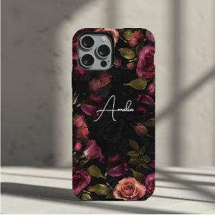 Elegant Dark Pink Burgundy Botanical Floral Art Case-Mate iPhone Case
