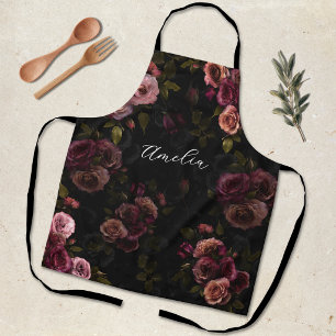 Elegant Dark Pink Burgundy Garden Bloom Apron