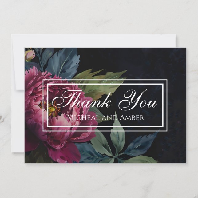 Elegant dark pink floral watercolor Thank you card (Front)