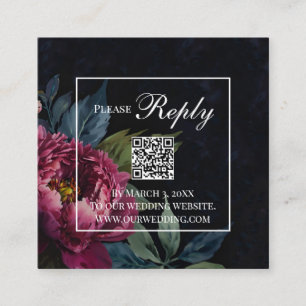 Elegant dark pink floral Wedding QR code RSVP  Enclosure Card