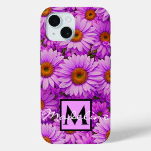 Elegant dark pink magenta floral daisies iPhone 15 case