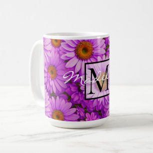 Elegant dark pink magenta floral daisies coffee mug