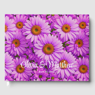 Elegant dark pink magenta floral daisies guest book