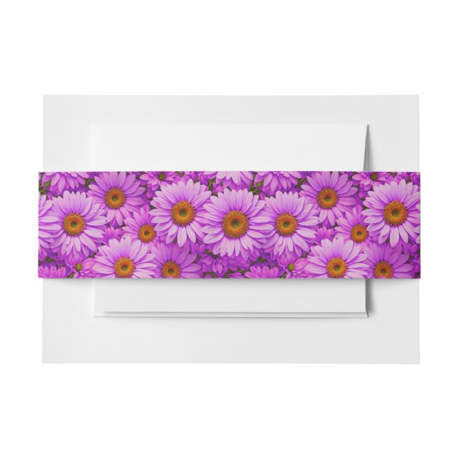 Elegant dark pink magenta floral daisies invitation belly band (Front Example)