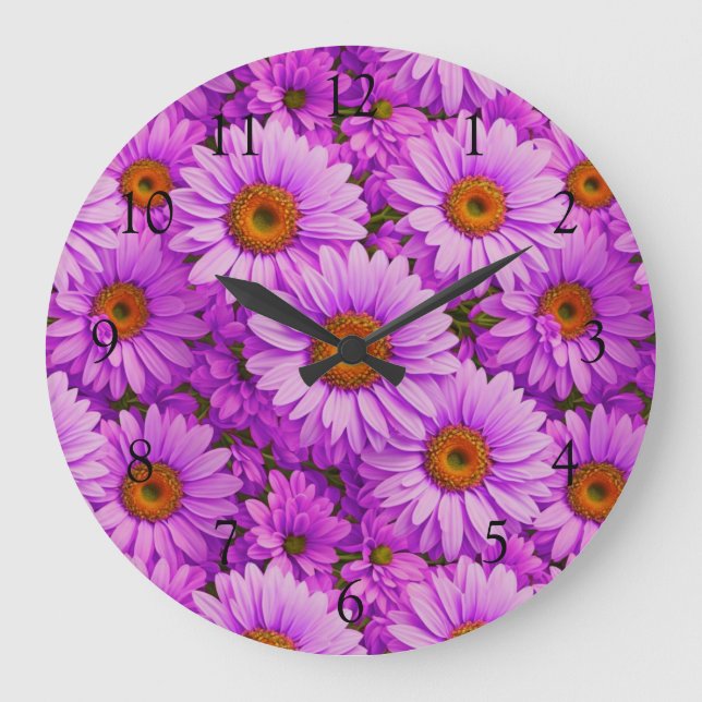 Elegant dark pink magenta floral daisies large clock (Front)