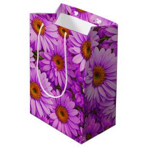 Elegant dark pink magenta floral daisies medium gift bag