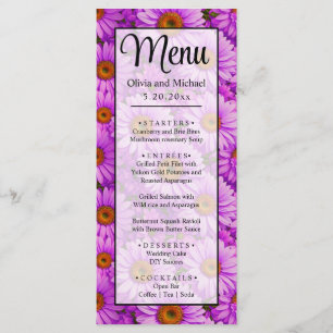 Elegant dark pink magenta floral daisies menu