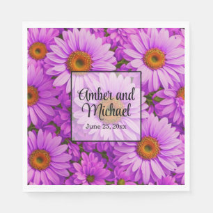 Elegant dark pink magenta floral daisies napkin