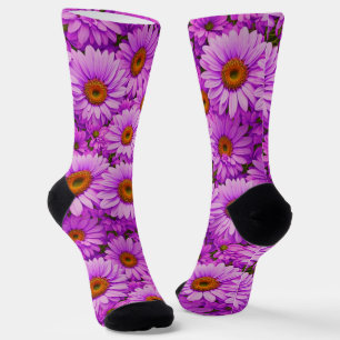 Elegant dark pink magenta floral daisies socks