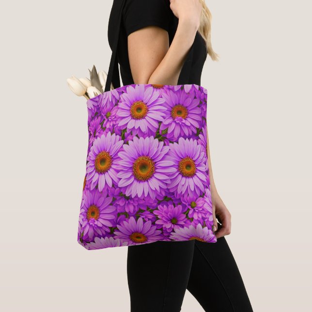 Elegant dark pink magenta floral daisies tote bag (Close Up)